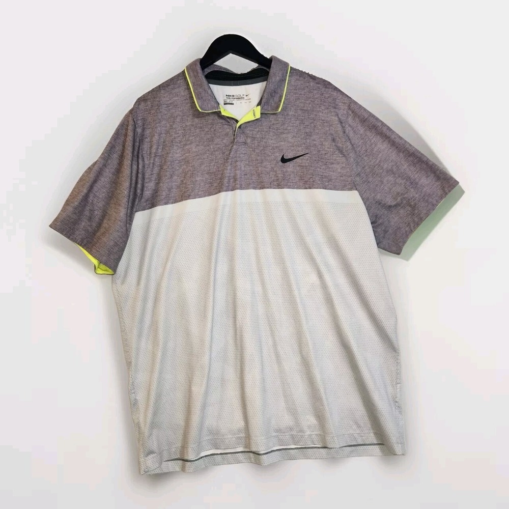 Nike Golf Tiger Woods Tour Performance Dri-Fit Polo Gray Green Men's XXL (2XL)